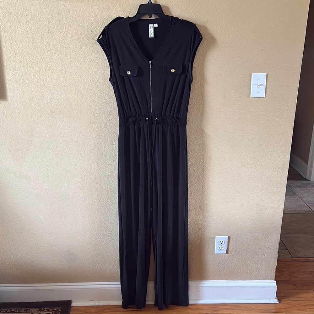 Emma & Michele Black Jumpsuit with Cap Sleeves and Wide Leg